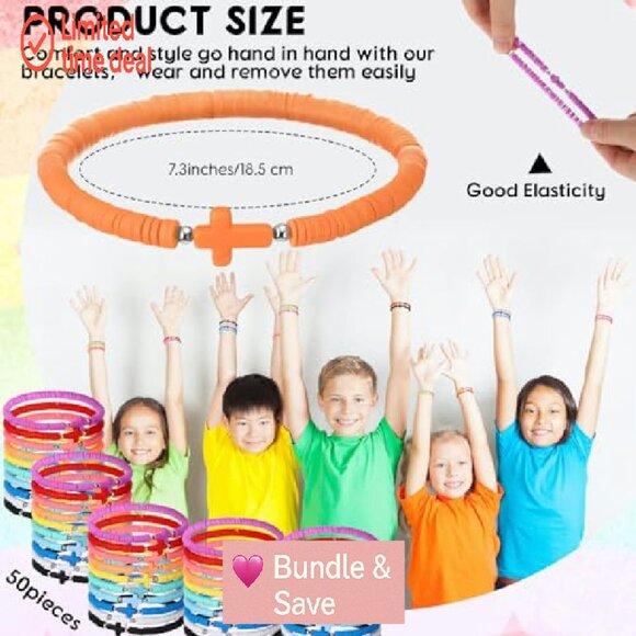 30-Pack Cross Bracelets, Polymer Clay Beads, Elastic Fit, Religious Wristbands - Picture 4 of 8